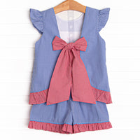 Freedom Flags Smocked Short Set, Blue