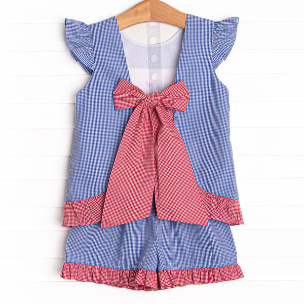 Freedom Flags Smocked Short Set, Blue