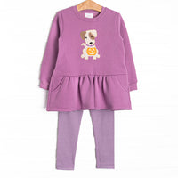 Haunted Hound Applique Sweatshirt Legging Set, Purple