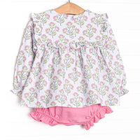 Pick Me Petals Ruffle Bib Diaper Set, Pink