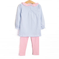 Classic Carousel Applique Legging Set, Blue Stripe