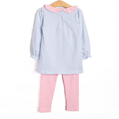 Classic Carousel Applique Legging Set, Blue Stripe