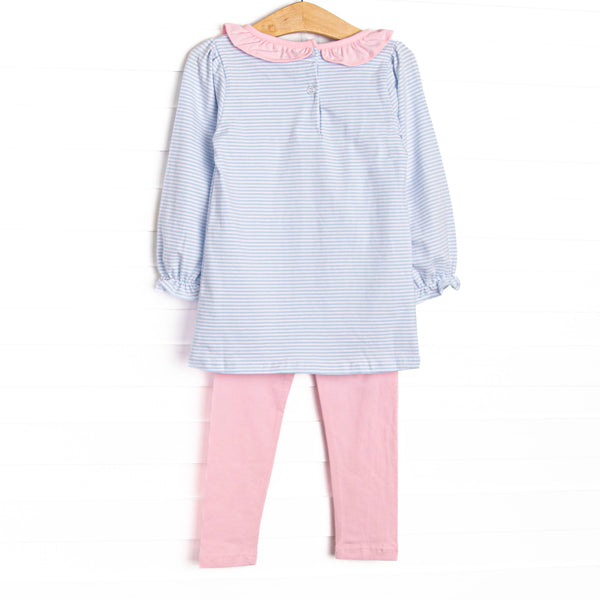 Classic Carousel Applique Legging Set, Blue Stripe