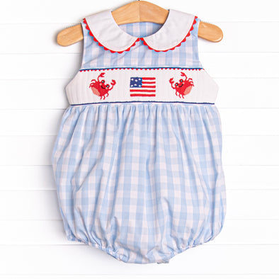 Patriotic Pinchers Smocked Girl Bubble, Blue