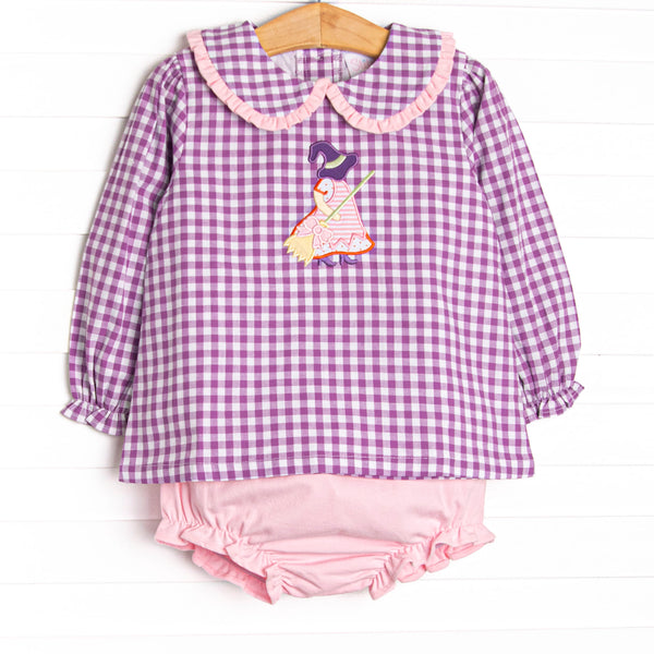 Spell Season Applique Diaper Set, Purple