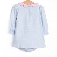 Classic Carousel Applique Skirted Bubble, Blue Stripe