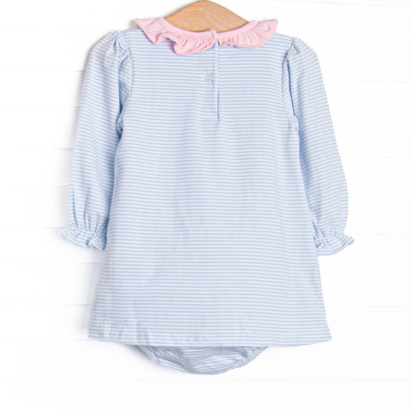 Classic Carousel Applique Skirted Bubble, Blue Stripe