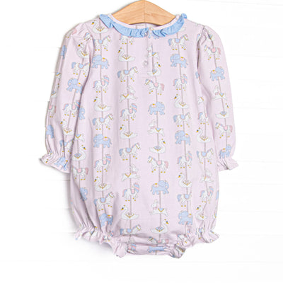 Classic Carousel Long Sleeve Ruffle Neck Bubble, Pink