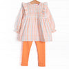Patchwork Plaid Elastic Smocked Legging Set, Orange