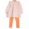Patchwork Plaid Elastic Smocked Legging Set, Orange