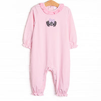Creepy Crawler Applique Ruffle Romper, Pink