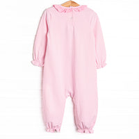 Creepy Crawler Applique Ruffle Romper, Pink