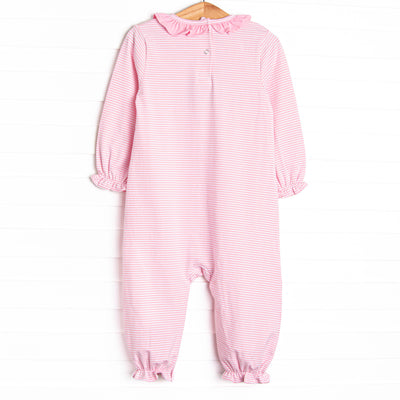 Creepy Crawler Applique Ruffle Romper, Pink