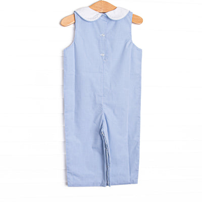 Petite Pumpkin Embroidered Collared Long Jon Jon, Blue