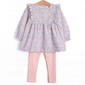 Poppy Fields Scalloped Flutter Sleeve Legging Set, Pink