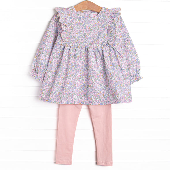 Poppy Fields Scalloped Flutter Sleeve Legging Set, Pink