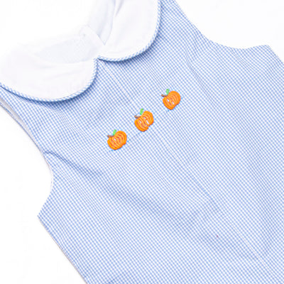 Petite Pumpkin Embroidered Collared Long Jon Jon, Blue