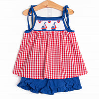 Sea to Shining Sea Smocked Ruffle Short Set, Red
