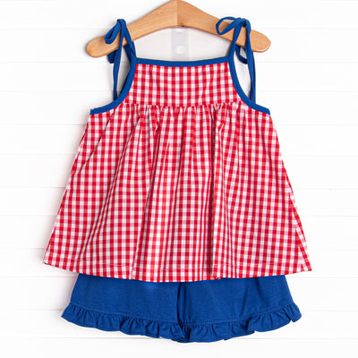Sea to Shining Sea Smocked Ruffle Short Set, Red