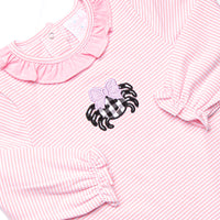 Creepy Crawler Applique Ruffle Romper, Pink