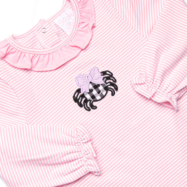 Creepy Crawler Applique Ruffle Romper, Pink