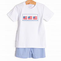 Salute The Flag Smocked Short Set, Blue