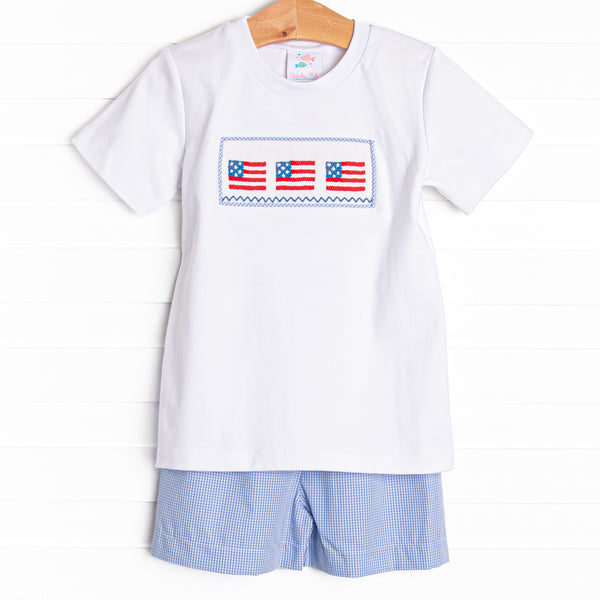 Salute The Flag Smocked Short Set, Blue
