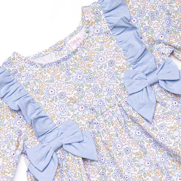 Poppy Fields Bow Diaper Set, Blue