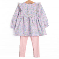Poppy Fields Scalloped Flutter Sleeve Legging Set, Pink