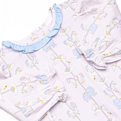 Classic Carousel Long Sleeve Ruffle Neck Bubble, Pink