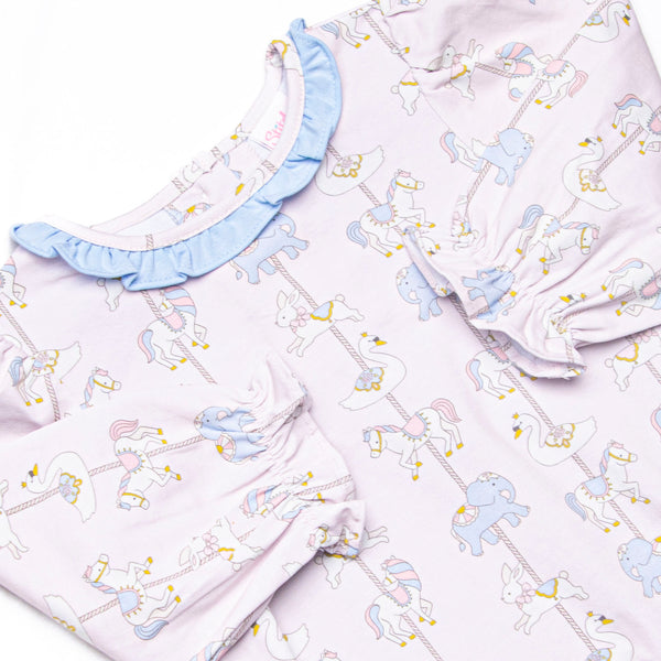 Classic Carousel Long Sleeve Ruffle Neck Bubble, Pink
