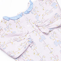 Classic Carousel Long Sleeve Ruffle Neck Bubble, Pink