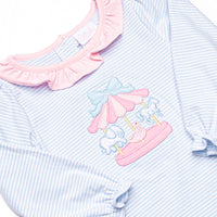 Classic Carousel Applique Skirted Bubble, Blue Stripe