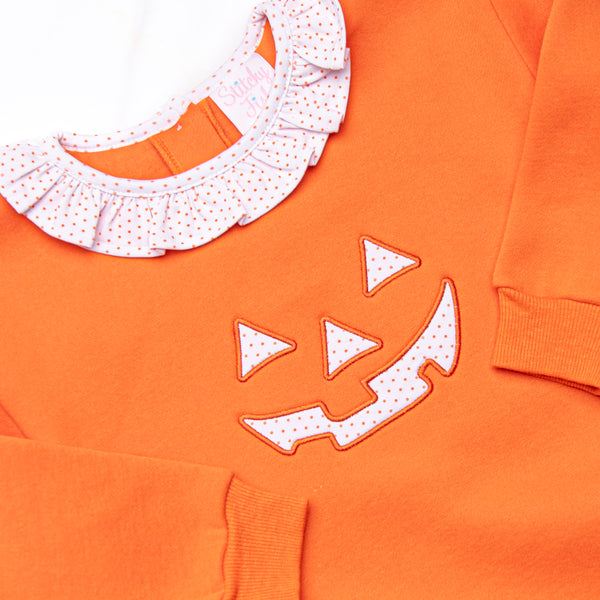 Cozy Carving Applique Sweatshirt Ruffle Bubble, Orange