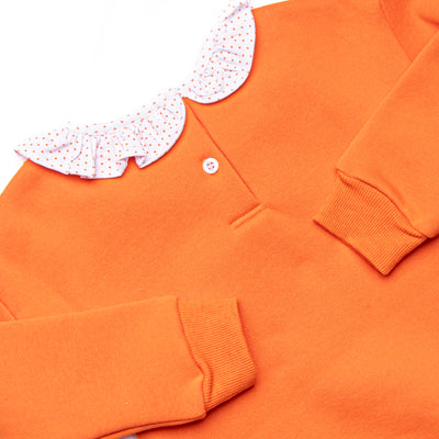 Cozy Carving Applique Sweatshirt Ruffle Bubble, Orange