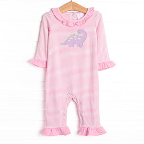 Jurassic Journey Applique Romper, Pink Stripe