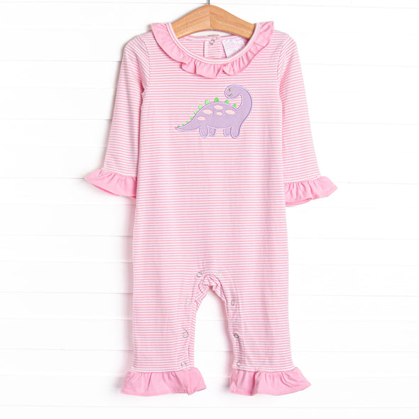 Jurassic Journey Applique Romper, Pink Stripe