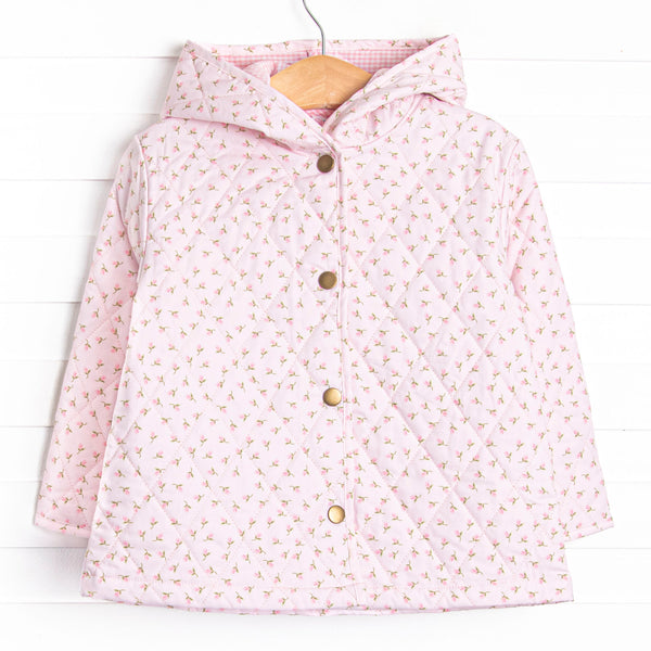 Quilted details, buttons down the front&nbsp;and a cozy hood.