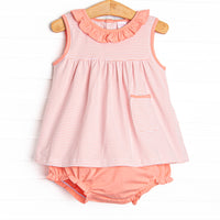 Jane Ruffle Diaper Set, Peach Stripe