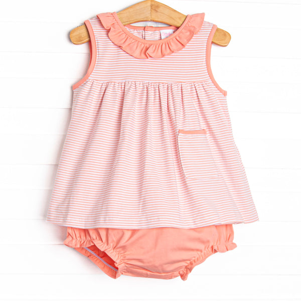 Jane Ruffle Diaper Set, Peach Stripe