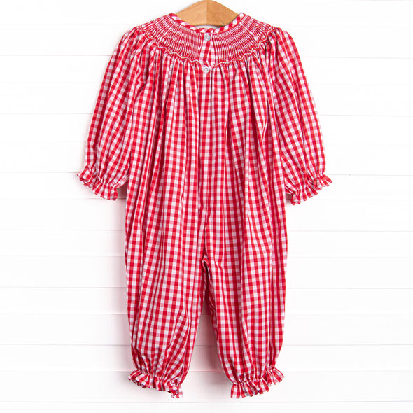 Ornamental Occasion Smocked Romper, Red
