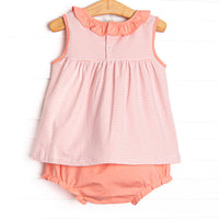 Jane Ruffle Diaper Set, Peach Stripe