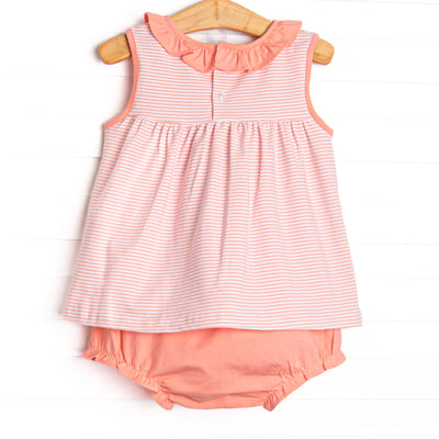 Jane Ruffle Diaper Set, Peach Stripe