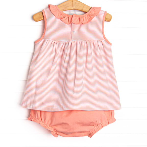 Jane Ruffle Diaper Set, Peach Stripe