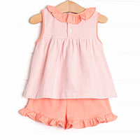 Jane Ruffle Short Set, Peach Stripe