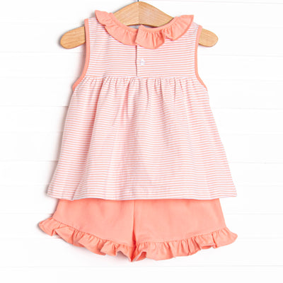Jane Ruffle Short Set, Peach Stripe