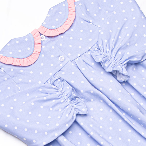 Periwinkle Polka Dot Collared Bubble, Blue