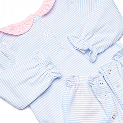 Classic Carousel Applique Romper, Blue Stripe