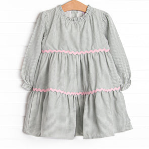 Schoolyard Sage Tiered Dress, Green