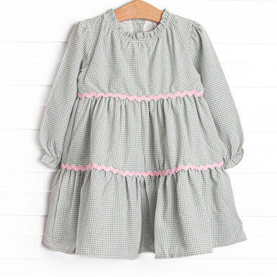 Schoolyard Sage Tiered Dress, Green